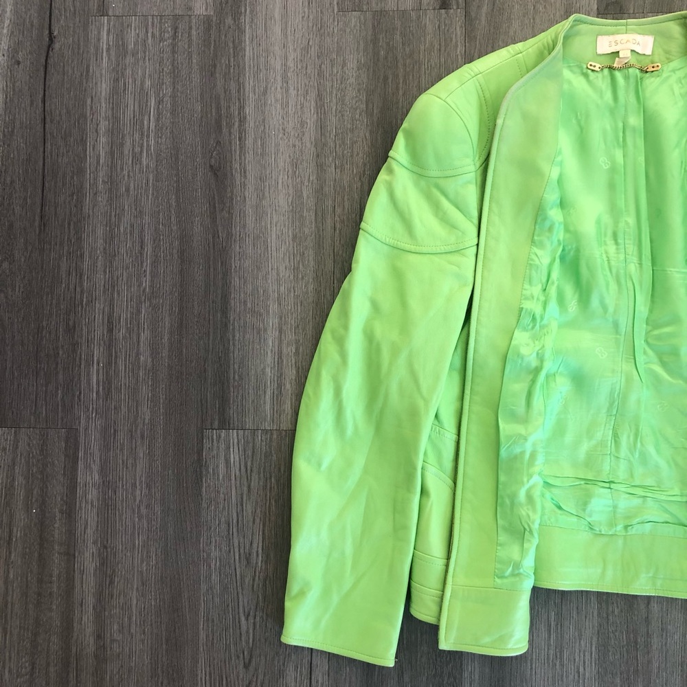 Escada Motorcycle Green Leather Jacket Coat - Picture 6 of 10